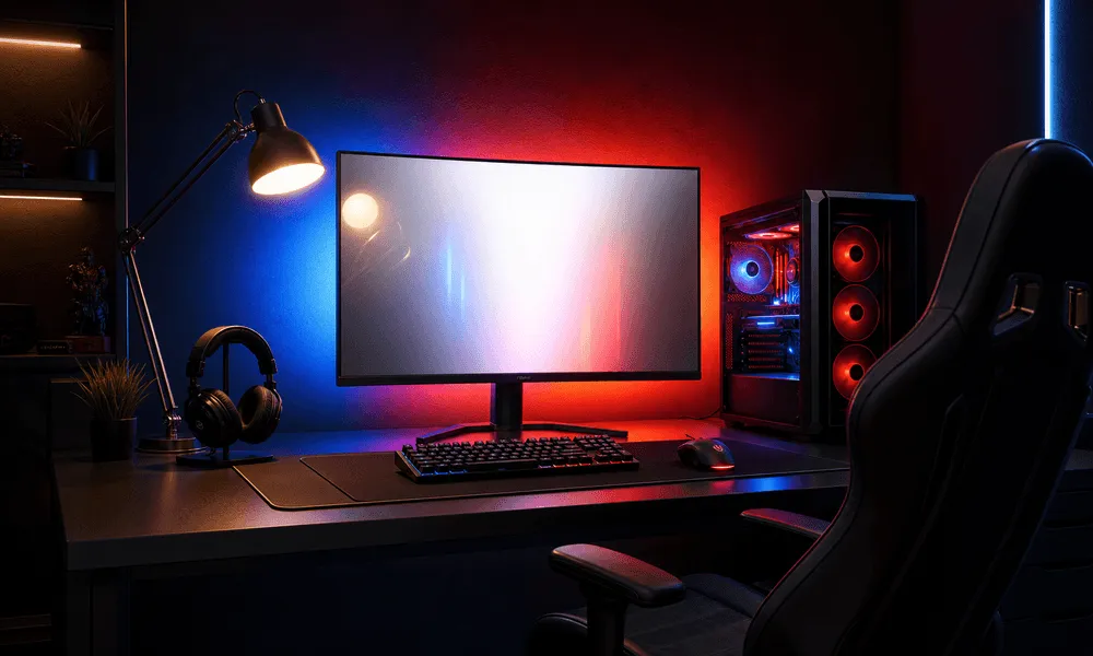 Освещение компьютера с помощью лампы и RGB ленты, фото